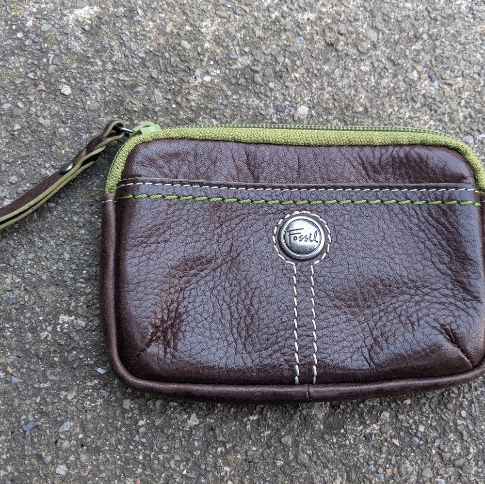 Vintage Fossil Brown Leather Change Purse EUC